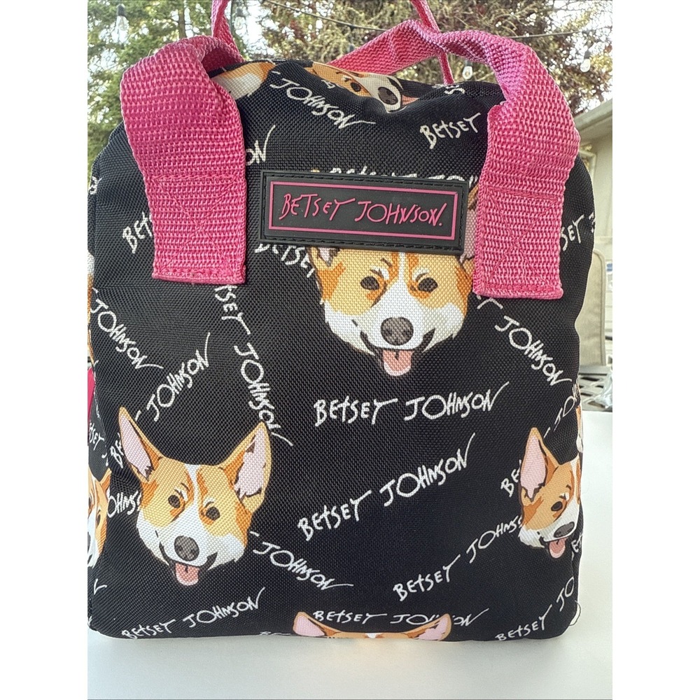 Betsey Johnson Bag Corgi Animal Print Pink And Black Insulated Lunch Tote
